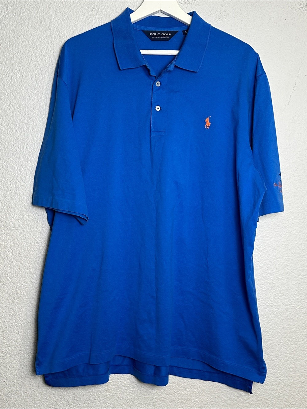 Polo Golf Ralph Lauren Blue Polo Shirt Short Sleeve Men's XL Orange Pony READ
